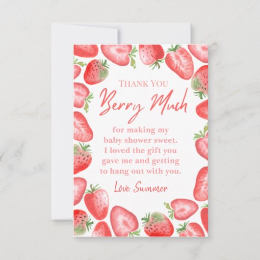Aardbei Baby shower Hartelijk dank Bedankkaart (Voorkant)