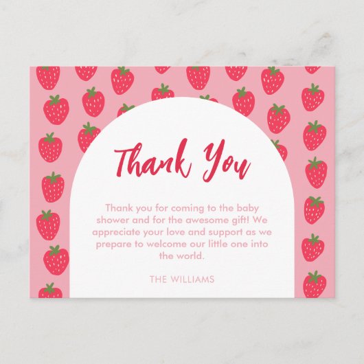 Aardbei Baby shower Hartelijk dank Briefkaart (Voorkant)