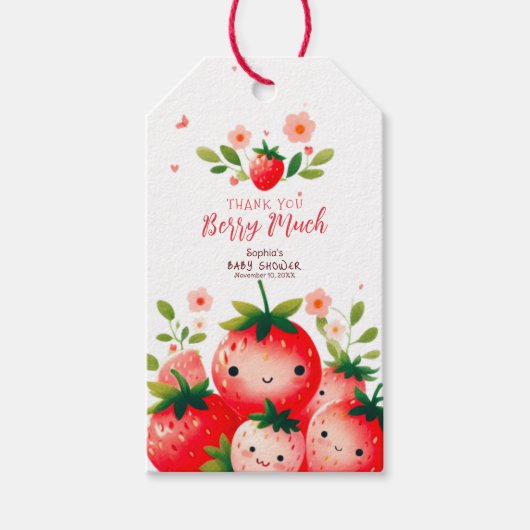 Aardbei Baby shower Hartelijk dank, mevrouw Berry Cadeaulabel (Voorkant)