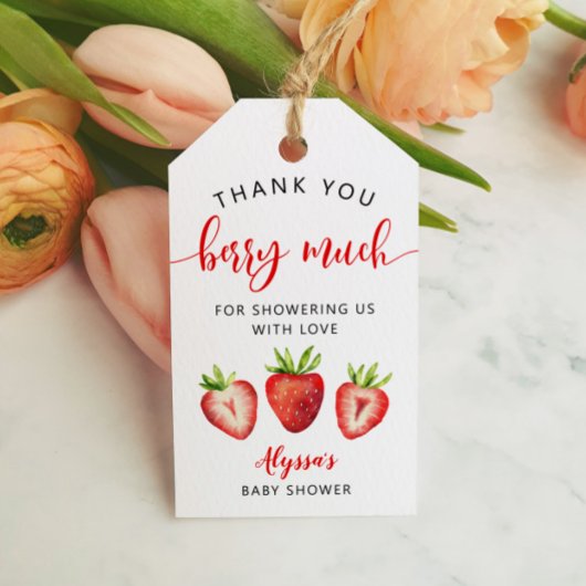 Aardbei Baby shower Hartelijk dank, mevrouw Berry Cadeaulabel