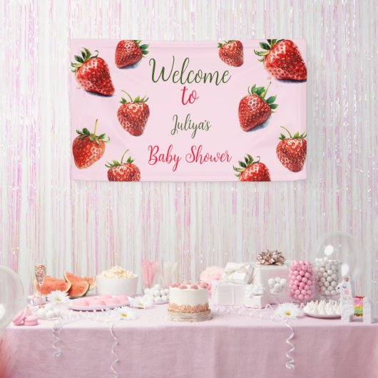 Aardbei baby shower Het is een meisje Spandoek (Feest)
