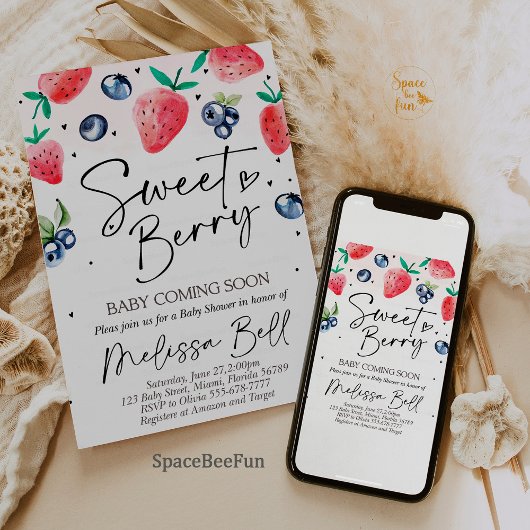 Aardbei Baby shower Invitation BlueBerry Kaart