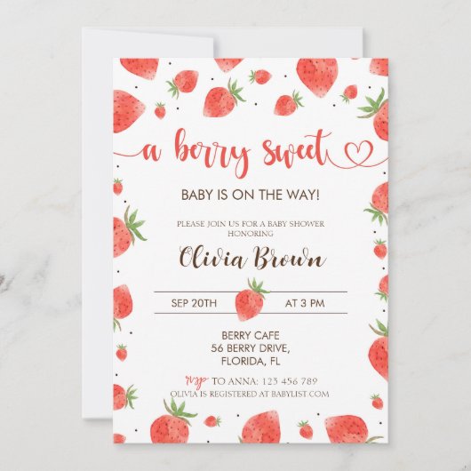 Aardbei Baby shower Invitation | Zoet bessen Kaart (Voorkant)