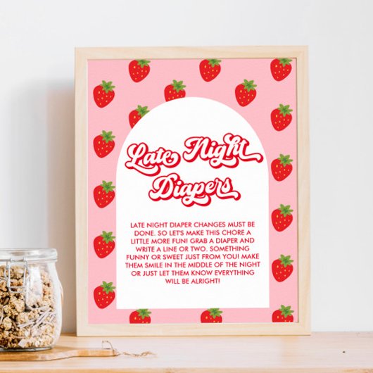 Aardbei Baby shower Late Night Luiers Game Poster