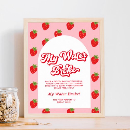 Aardbei Baby shower Mijn Water Broke Game Poster