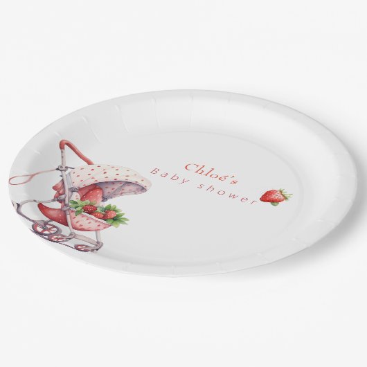 Aardbei baby shower papieren bordje (Gekanteld)