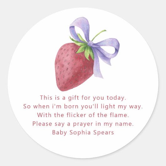 Aardbei baby shower - Prayer candle label (Voorkant)
