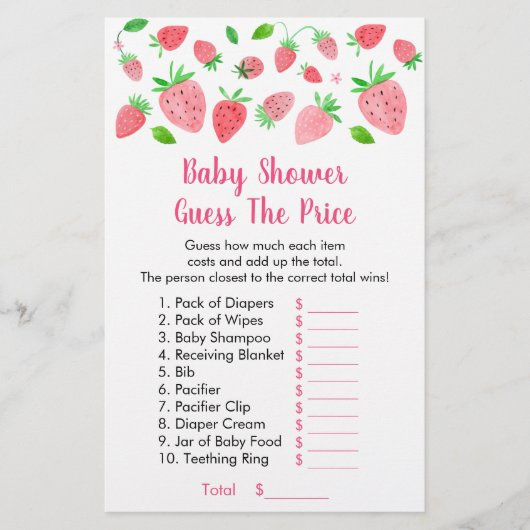 Aardbei Baby shower raadt prijsspel (Voorkant)