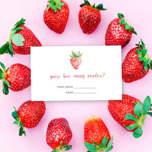 Aardbei - baby shower raden hoeveel snoepjes informatiekaartje