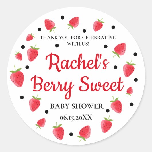 Aardbei Baby shower Stickers, Aardbei Theme Ronde Sticker (Voorkant)