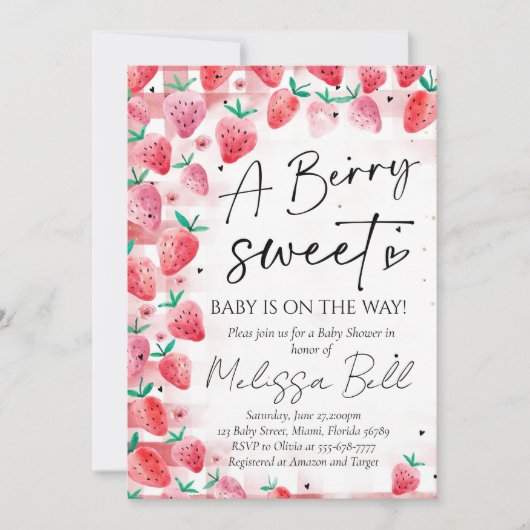 Aardbei Baby shower uitnodiging Berry Sweet Baby (Voorkant)