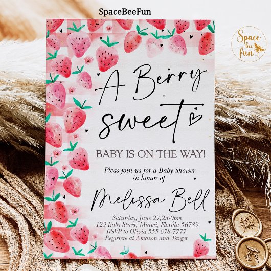 Aardbei Baby shower uitnodiging Berry Sweet Baby