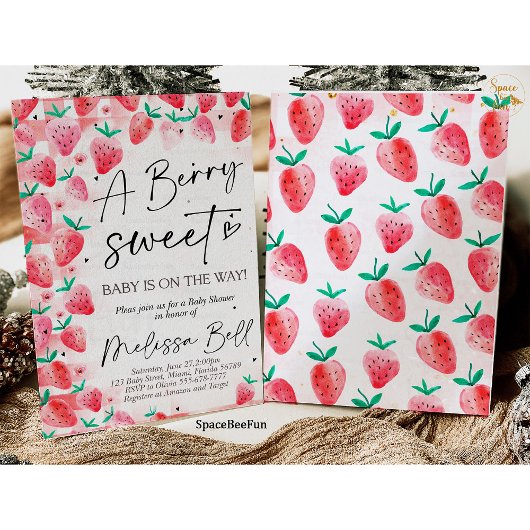 Aardbei Baby shower uitnodiging Berry Sweet Baby