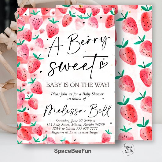 Aardbei Baby shower uitnodiging Berry Sweet Baby