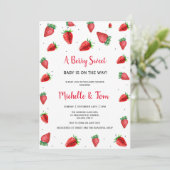Aardbei Baby shower uitnodiging | Zoet bessen (Staand voorkant)