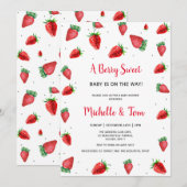 Aardbei Baby shower uitnodiging | Zoet bessen (Voorkant / Achterkant)