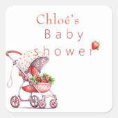 Aardbei baby shower vierkante sticker (Voorkant)