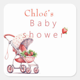 Aardbei baby shower vierkante sticker
