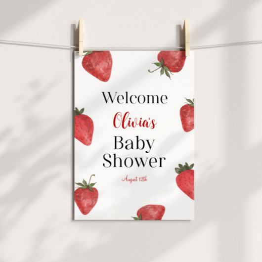 Aardbei Baby shower Welkom Poster