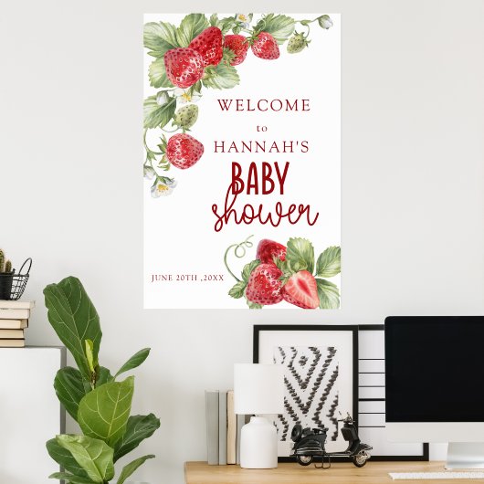 Aardbei | Baby shower welkomstbord Poster (Thuiskantoor)