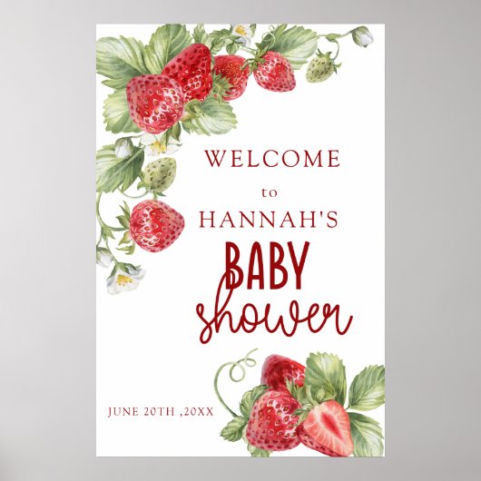 Aardbei | Baby shower welkomstbord Poster (Voorkant)