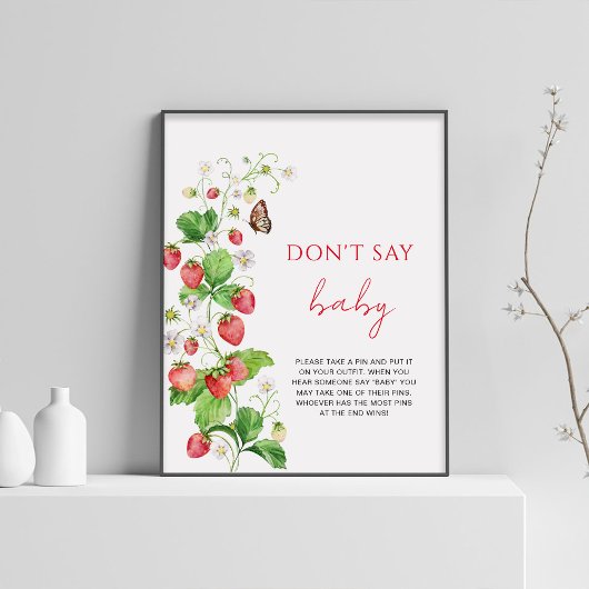 Aardbei Baby shower zeg niet baby Poster