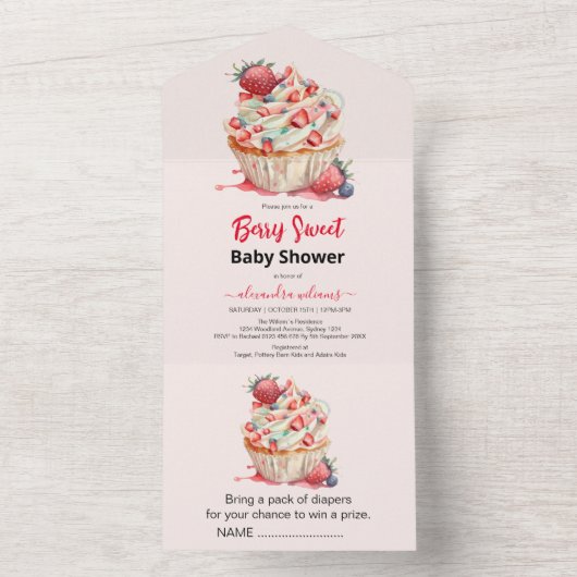 Aardbei Baby shower | Zoet bessen All In One Uitnodiging (Binnen)