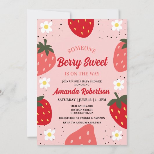 Aardbei Baby shower | Zoet bessen Kaart (Voorkant)