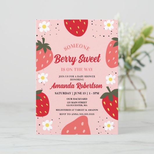 Aardbei Baby shower | Zoet bessen Kaart (Staand voorkant)