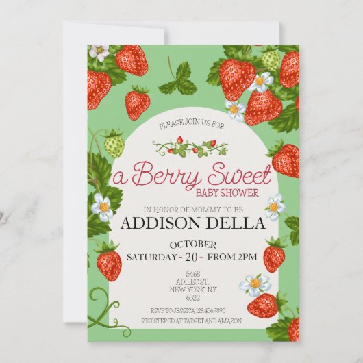 Aardbei Baby shower | Zoet bessen Kaart (Voorkant)