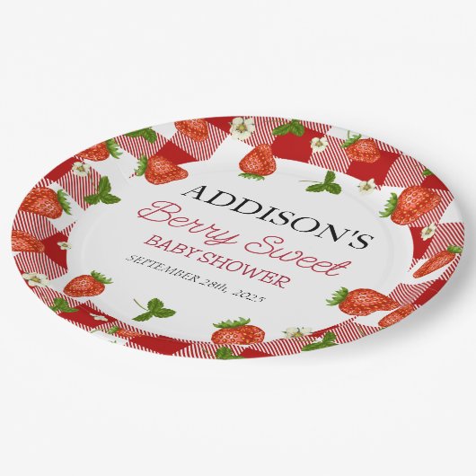 Aardbei Baby shower | Zoet bessen Papieren Bordje (Gekanteld)
