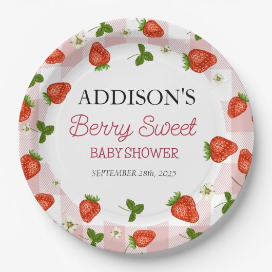 Aardbei Baby shower | Zoet bessen Papieren Bordje (Voorkant)