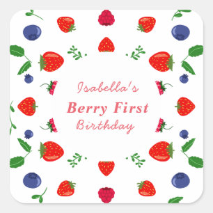 Aardbei baby shower zoete verrassing vierkante sticker
