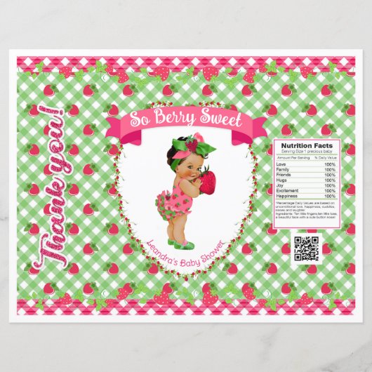 Aardbei Baby Thema Groen Roze Gingham Chip Bag (Voorkant)