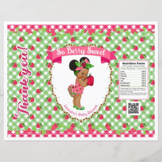 Aardbei Baby Thema Roze Groen Gingham Chip Zak (Voorkant)