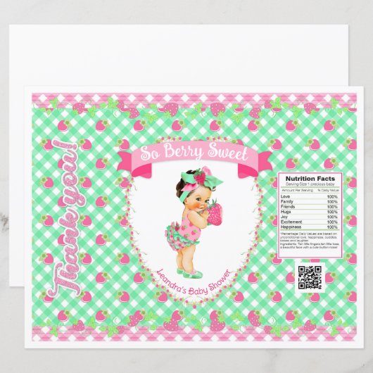 Aardbei Baby thema roze & Mint Gingham Chip Bag (Voorkant / Achterkant)