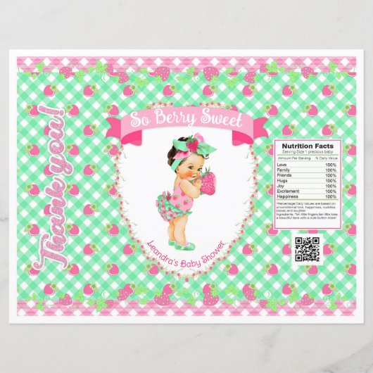 Aardbei Baby Thema Roze & Mint Gingham Chip Zak (Voorkant)