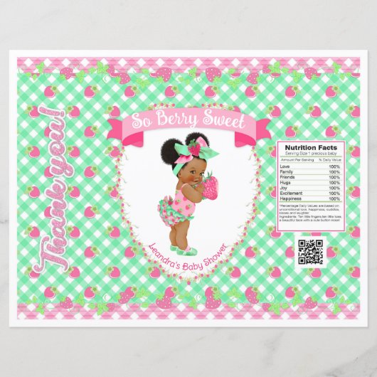 Aardbei Baby Thema Roze & Mint Gingham Chip Zak (Voorkant)
