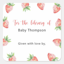 Aardbei - Babyborrel boekplaat, boeken voor baby Vierkante Sticker