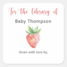 Aardbei - Babyborrel boekplaat, boeken voor baby Vierkante Sticker