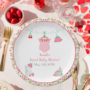 Aardbei Babypakje Met Patroon Baby Shower Papieren Bordje