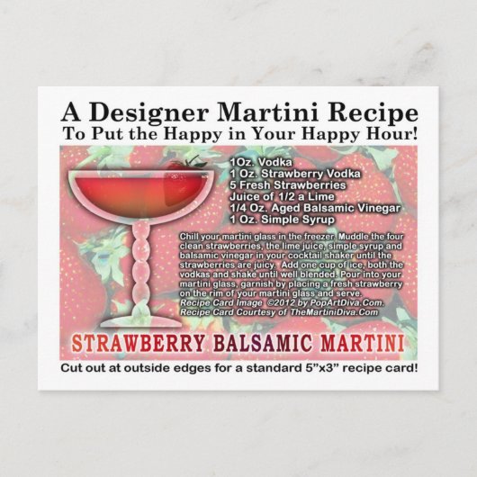Aardbei Balsamic Martini Recept Briefkaart (Voorkant)