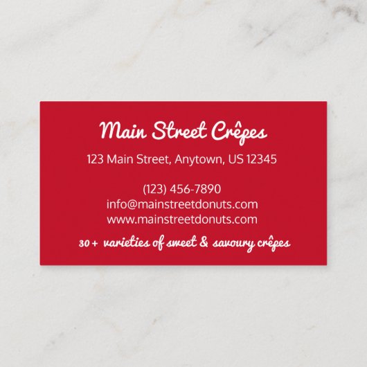 Aardbei Banana Crêpe Pancake Franse voedselkreefte Visitekaartje (Achterkant)