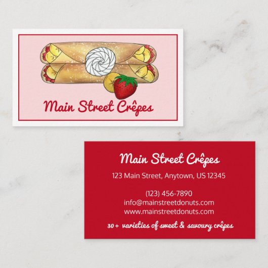 Aardbei Banana Crêpe Pancake Franse voedselkreefte Visitekaartje (Voorkant / Achterkant)