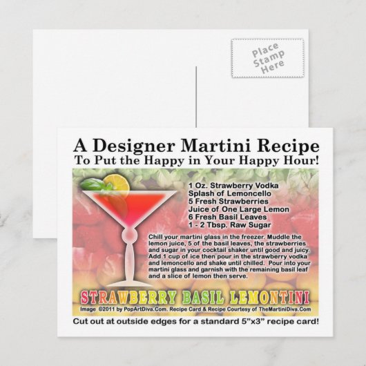 Aardbei Basil Martini Recept Briefkaart (Voorkant / Achterkant)