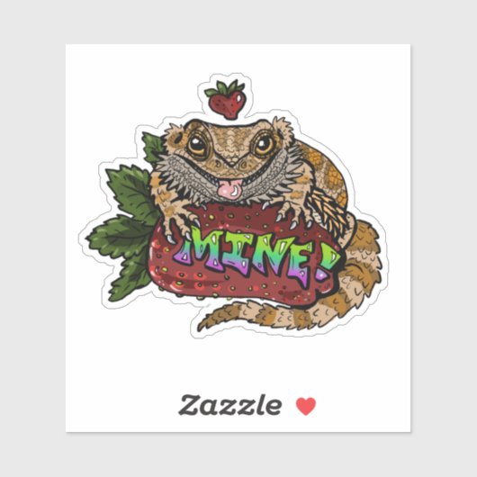 Aardbei Beardie Dragon "MINE" Sticker (Vel)