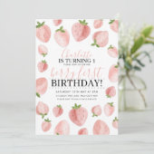 Aardbei Berry 1st Birthday Invitation Girls Kaart (Staand voorkant)