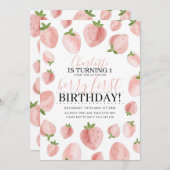 Aardbei Berry 1st Birthday Invitation Girls Kaart (Voorkant / Achterkant)