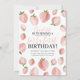 Aardbei Berry 1st Birthday Invitation Girls Kaart