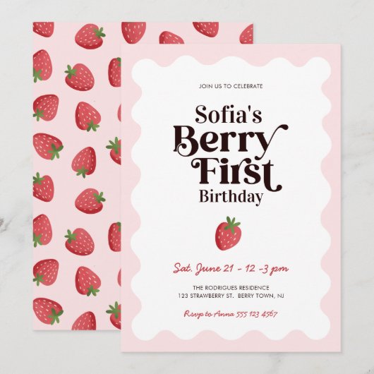 Aardbei Berry Eerste 1e Verjaardag Kaart (Voorkant / Achterkant)